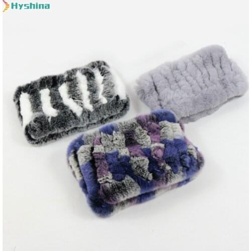 Handmade Women Stretch 100% Real Rex Fur Scarf Knit Genuine Rex Rabbit Fur Headbands Girls Real Natural Rabbit Fur Ring Scarves