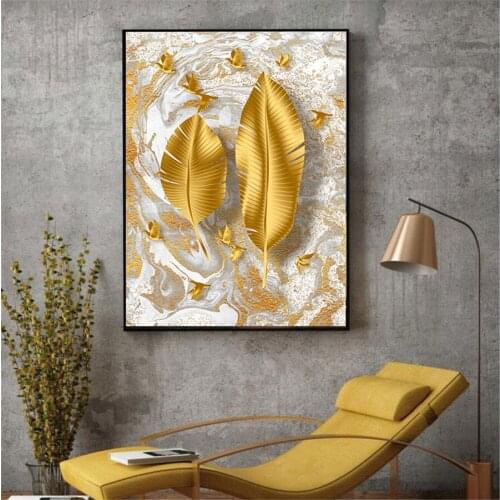 Modern Gold Leaf Marble Canvas Painting Large Poster and Print for Living Room Bedroom Nordic Black Picture Wall Art Home Decor