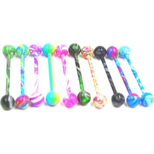 Free Shipping 20pcs Body Jewelry Piercing Ear/Tongue/Nipple Ring Barbells Bar 14G~1.6mmx19mmx5mm/5mm Mix Nice Colors NEW