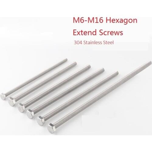 External Hexagon Extended Screws 304 Stainless Steel Outer Flat Hexagon Head Bolt for Machine M6 M8 M10 M12 M16 200mm 180mm Long