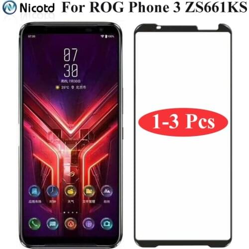 1-3Pcs NicoTD Full Glue Tempered Glass For ASUS Rog Phone 3 ZS661KS Full Cover Screen Protector Glass On For ROG Phone 3 ZS661KS
