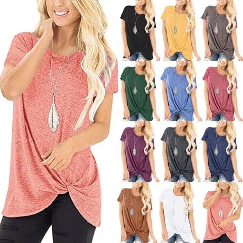 Tee shirt femme,Summer short sleeve knot tshirt.Black purple yellow pink white brown women tops,camisetas mujer manga corta