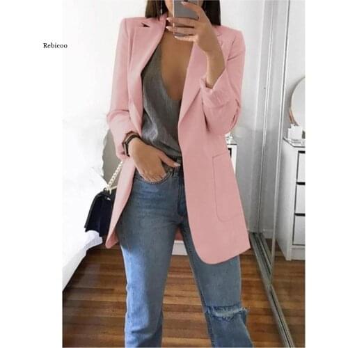Womens Blazer Jackets Spring Autumn Casual Plus Size Fashion Basic Notched Slim Solid Coats Office Ladies Outwear Chic Tops