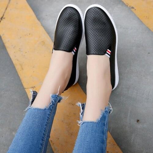 2020 Women Sneakers White Flats Cut-Out Woman Loafers Pu Leather Slip on Shoes Low Heels Casual Shoes Espadrilles Ladies Shoes
