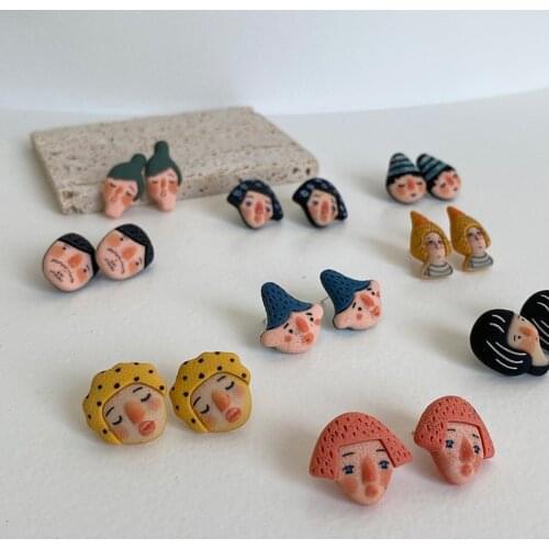 AOMU Trendy Spring Handmade DIY Colorful Cute Resin Geometric Face Earring Cartoon Funny Stud Earrings for Women Jewelry Gifts