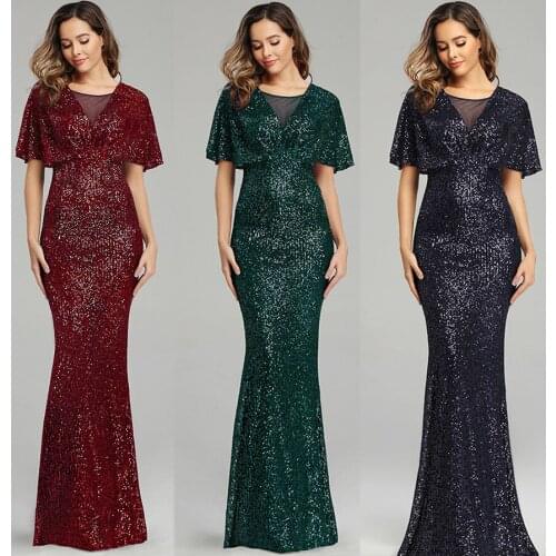 Long Mermaid Evening Dress Burgundy Floor Length Women Party Dress HQ006 2020 Plus Size Robe De Soiree Sequins Slim Formal Dress
