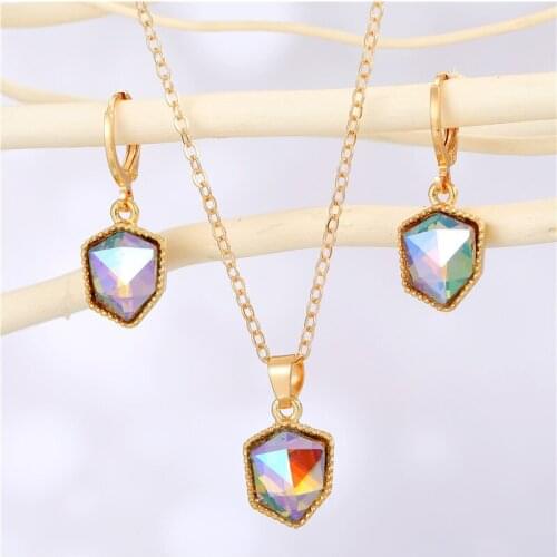 1Pair New Shiny Laser Zircon Small Hoop Earrings For Women Vintage Colorful Geometric Glass Pendant Necklace Charm Jewelry