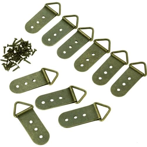 10Pcs D-Ring Frame Hooks Antique Bronze Triangle Wall Hanging Photo Picture Oil Painting Mirror Frame Hooks Hanger and Screws