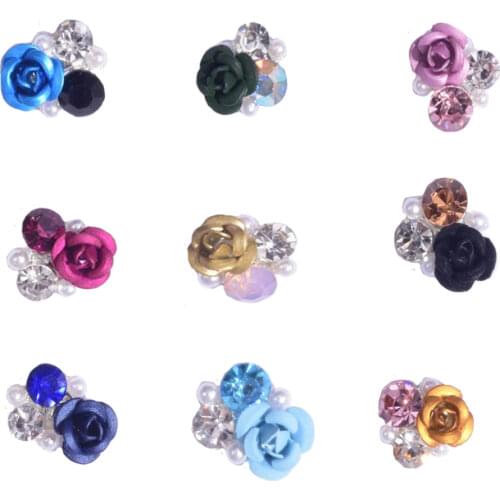 10Pcs Colored Flowers 3d Nail Jewelry And Decorations in Crystal Rhinestones 9 Designs 9MM size Charms for Girl Jewelry DIY