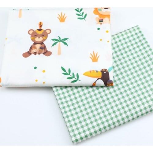 Cute Bear Plaid 100% Cotton Twill Fabric Handmade Cloth, DIY Sewing Quilting Fat Quarters Material For Baby & Child