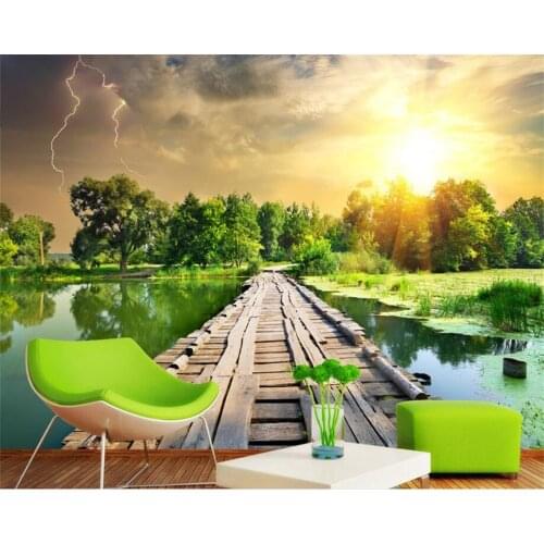 Wooden bridge forest landscape murals 3D background wall custom mural green wallpaper papel de parede 3d wallpaper beibehang