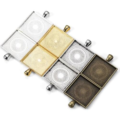 5pcs/lot 25mm Square Cabochons Bases Settings Zinc Alloy Pendant Bezel Trays Cabochon DIY Necklace Jewelry Making Charms