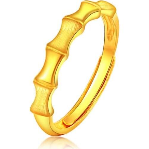 999 24K Yellow Gold Ring Womens Lucky Bamboo Adjustable 2.25g