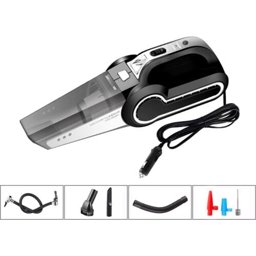 DC12V 4-In-1 120W Handheld Car Vacuum Cleaner With Light Tire Gauge Tire Inflator Dry And Wet Dual Use