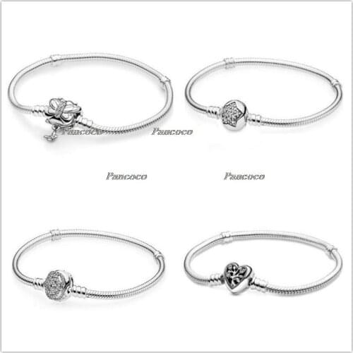 925 Sterling Silver Bracelet Moments Decorative Butterfly Clasp Snake Chain Bangle Fit Bead Charm Fashion Jewelry