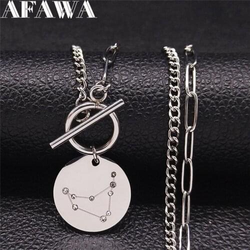 Hip Hop Crystal Stainless Steel Capricorn Necklaces Choker Women/Men Silver Color Chain Necklaces Jewelry chaine femme N9528S05