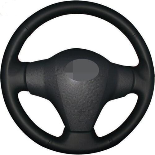 Car Steering Wheel Cover DIY Hand-stitched Black Genuine Leather For Toyota RAV4 2006-2012 Vios 2008-2013 Yaris 2007-2011
