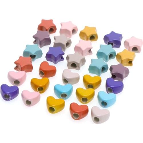 50pcs 12mm Natural Wood Star Heart Wooden Beads Color Bead Handmade For DIY Necklace/Earring Making Beads for Jewelry Making