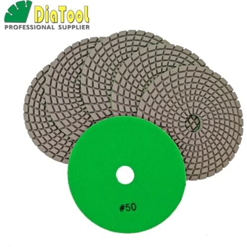 DIATOOL 6 pks 5" White Resin Bond Polishing Pads for Marble & Granite Wet Diamond Sanding Disc