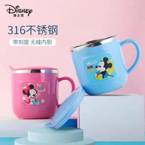 Disney Mickey Milk Stainless Steel Milk Cup For Boys Girls Child Cups Kindergarten Breakfast Milk Cups Kids Gifts Age 3-9 years