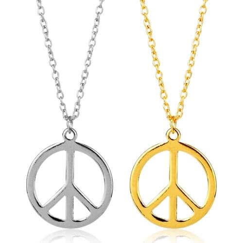 Dongsheng 2018 new fashion peace symbol Pendant round cross chain short long Mens Womens gold color necklace Jewelry Gift