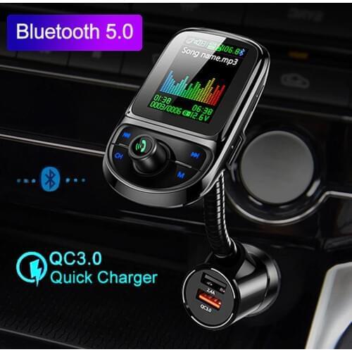 JINSERTA 1.8" Large Screen Bluetooth 5.0 FM Transmitter HiFi Stereo Mp3 Music Player FLAC AUX TF USB music QC3.0 Fast charger