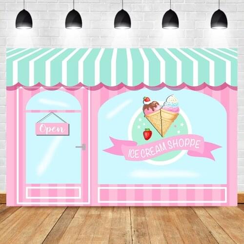 Ice Cream Parlor Backdrop Birthday Party Photo Backdrop Baby Shower Party Decorations Supplies Banner Photography Background