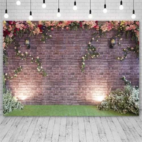 Avezano Backdrop Wedding Engagement Flowers Brick Wall Green Leaf Photography Background Photo Studio Photozone Photocall Decor