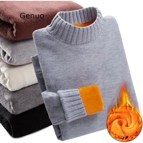 Genuo New 2020 Winter Plus Velvet Thick Warm Sweater Men Turtleneck Men Sweaters Slim Fit Pullover Men Knitwear