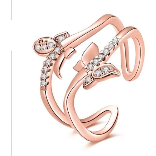 HOT fashion design butterfly Inlaid zircon Open rings sweet Romantic style Womans Girls Open rings Free shipping