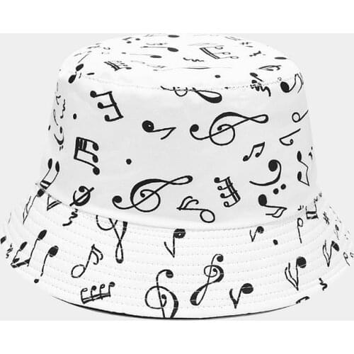 Music Print Cotton Bucket Hat Fisherman Hat Outdoor Travel Hat Sun Cap Hats for Men and Women 154