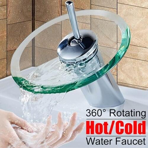 Chrome Polished Glass Edge Faucet Bathroom Waterfall Basin Sink Faucet Mixer Tap Cold And Hot Water Deck Mounted