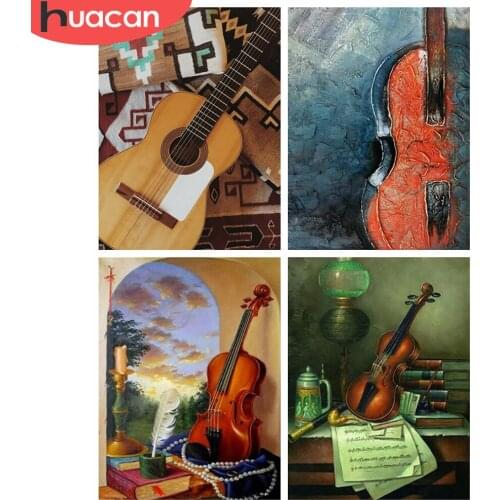 HUACAN Diamond Painting Kit Violin Full Square Embroidery Diamond Mosaic Cross Stitch Landscape Decor For Home