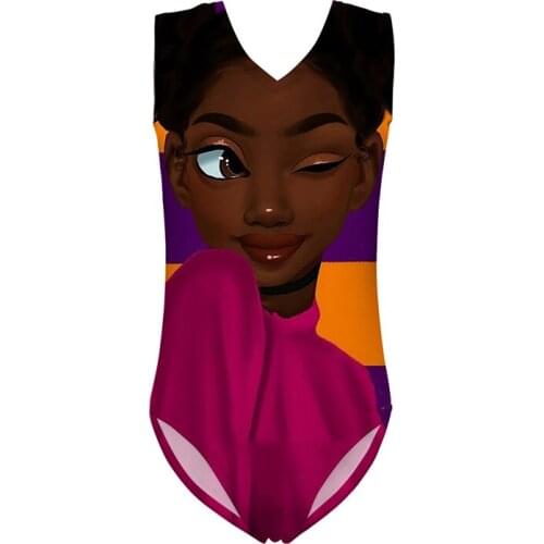 HYCOOL Cartoon African Black Girl Wink Print Sport Swimwear for School Kids Baby Girls One Piece Swimsuit Children Bathing Suit