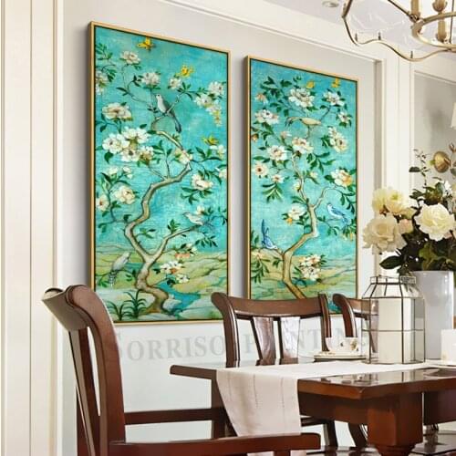 Birds On Twigs Hallway Canvas Painting Corridor Wall Art Home Porch Decor Posters And Prints Dining Pictures For Living Room