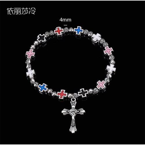 Catholic Bracelet Golden Jesus Cross Bracelet Rose Bead Bracelet Jewelry Sacred Heart Jesus Central Rosary Ms. Bracelet Gift