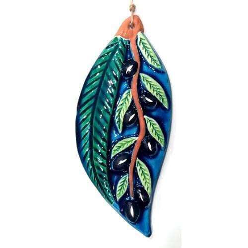 Ceramic wall decoration with olive leaf pattern handmade
