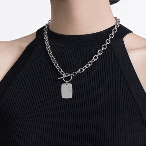 Lifefontier Cute Portrait Geometric Square Pendant Necklace For Women Gold Silver Color Stainless Steel Chain Necklace Jewelry
