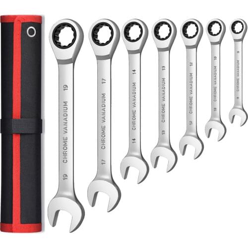 Combination Ratchet Wrench Set of Keys for Auto Mechanical Universal Key Ratchet Spanners Hand Tool with Rolling Pouch