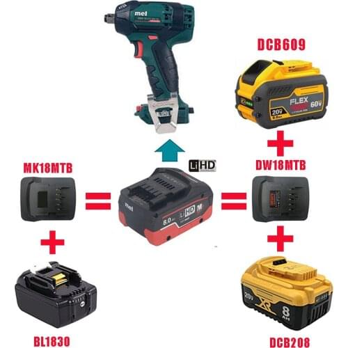 Dawupine MK18MTB DW18MTB Adapter Converter use Makita BL1830 DeWolt DCB200 18V 20V Li-ion Battery on Metabo 18V Lithium Tool