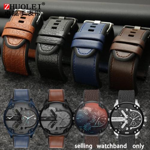 Leather + silicone rubber bottom watchband for Friday and DZ7395/7396/7406/7314/7125 leather silicon rubber watchbelt 28mm strap