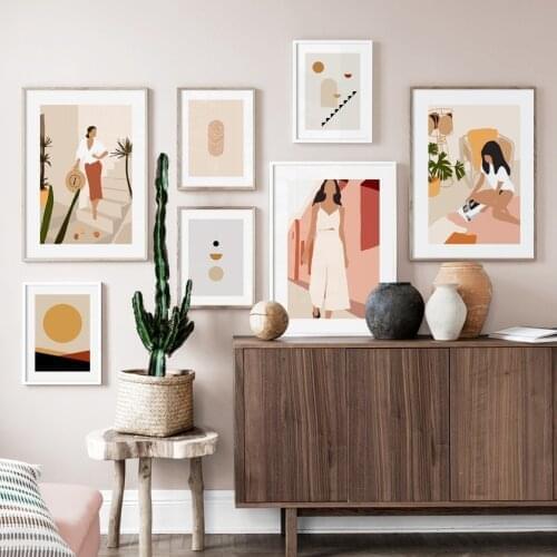 Minimalist Abstract Lady palm Leaf Geometric Wall Art Print Canvas Painting Nordic Poster Wall Pictures For Living Room Decor