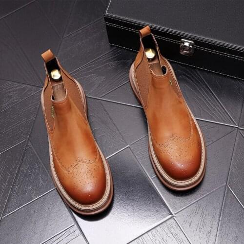 Military Men Boots Punk Leather High Tops Motorcycle Chelsea Boots Ankle Martins Height Increasing Chaussure Hivers Homme