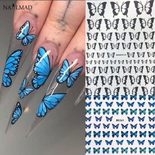 3D Butterfly Nail Art Stickers Adhesive Sliders Colorful Blue Flowers Nail Transfer Decals Foils Wraps Decorations