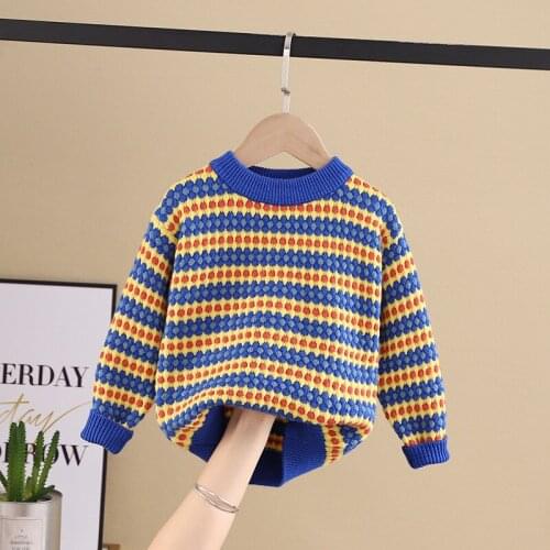 Teenster Fall Toddler Boy Sweater Colorful Stripes Embroidery Knit Pullover Sweater Fashion Korean Baby Boy Tops Warm Outfits