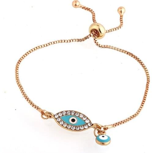 MIQIAO Gold Plated Evil Eyes Simple Style Bangle Adjustable Chains Bracelet for Women Girls Friends Gift Fashion Jewelry Anime K
