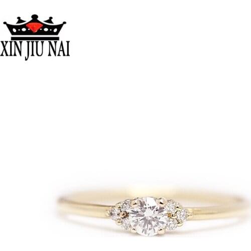 Simple girl white zircon thin section ring gold round zircon daily stacking ring ladies wedding ring holiday gift