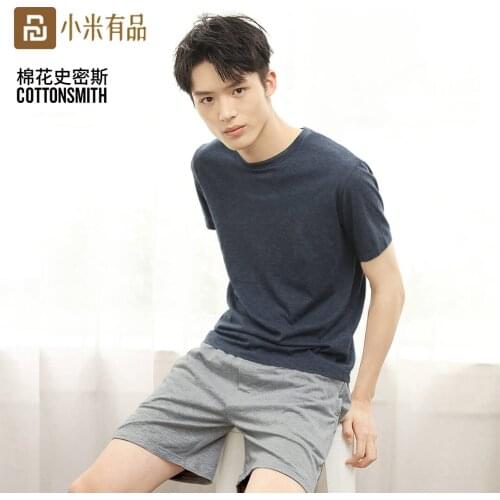 Xiaomi Youpin COTTONSMITH Simple Loose Home Set Cotton Comfort Mens Short Sleeve Shorts Set Mens home clothes T-Shirt shorts