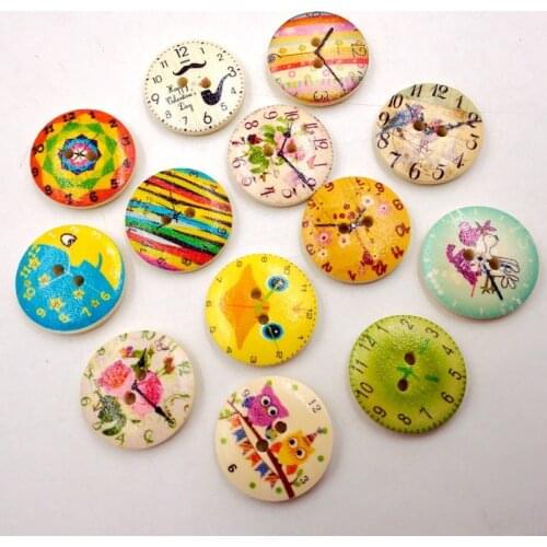 50 pcs Retro Clock Button Diy Design Individual Clothing Button Accessory Clothing Round Wooden Button Decorative Gift Button