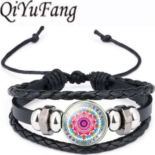 Qiyufang steel Color Jewelry Mandala Henna Stud Bracelet Bangle OM Symbol Buddhism Zen Online Shopping India 2017